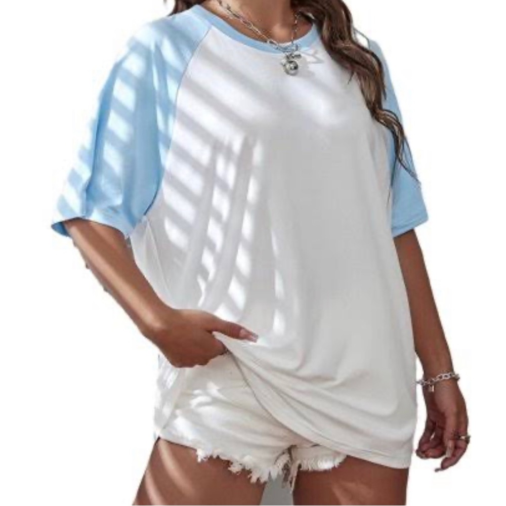Sunday Morning T-Shirt Casual Colorblock Round Neck Half Sleeves Reglan Sleeve
